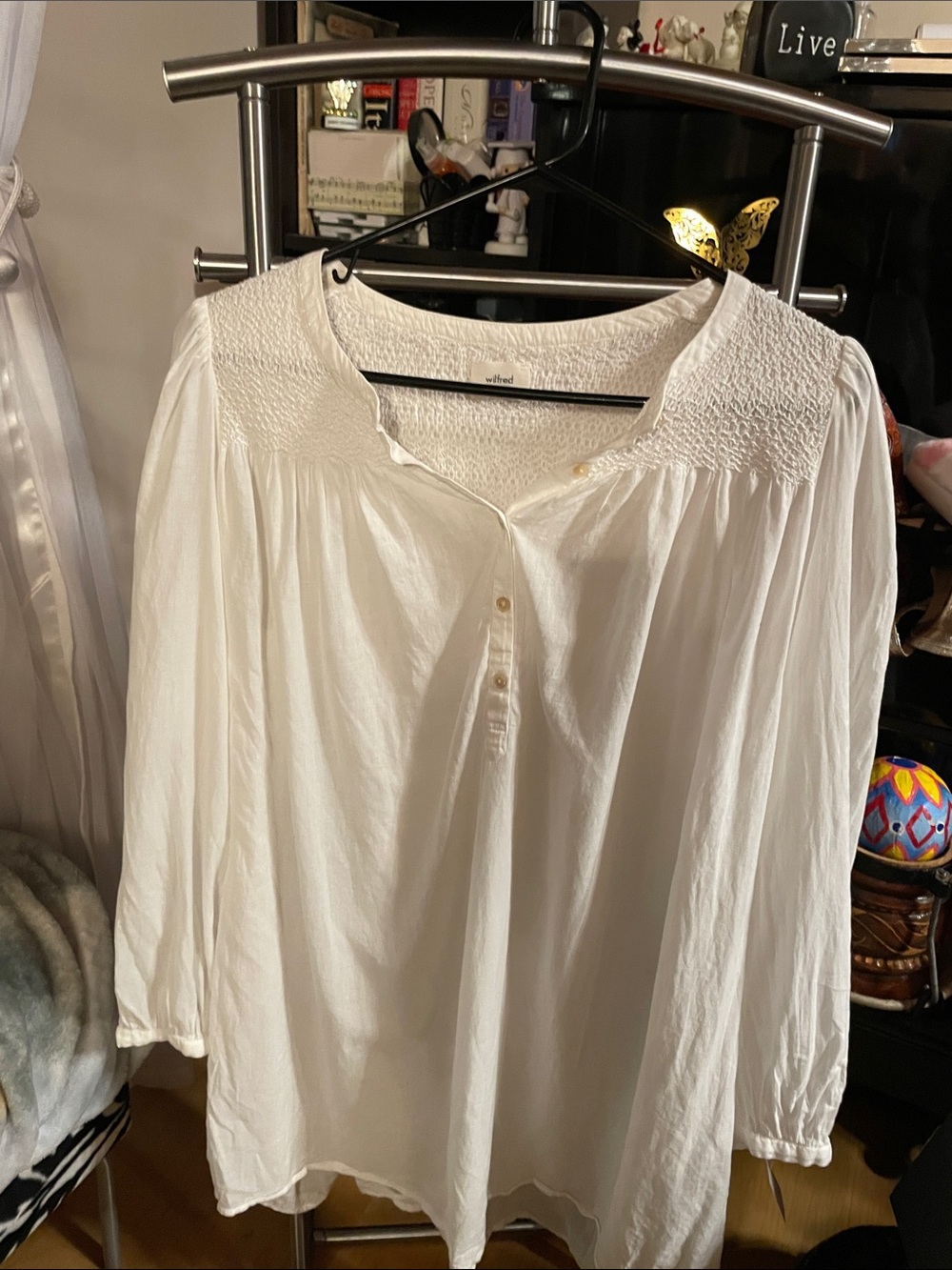 Wilfred Oversized White Smocked Yoke Peasant Blouse